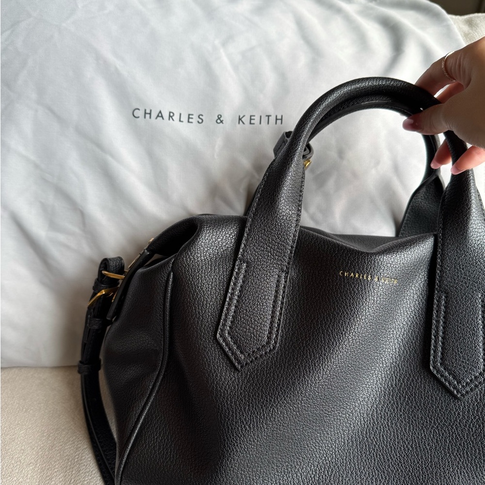 Charles & Keith Large Black Double Handle Crossbody